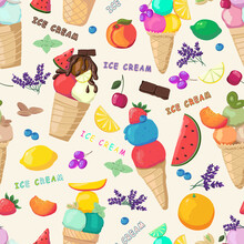 Fruits Ice Cream Seamless Pattern.