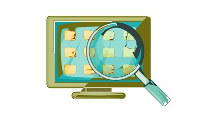 Poster - Desktop of computer with folders icon animation cartoon best object isolated on white background