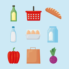 Wall Mural - nine groceries icons