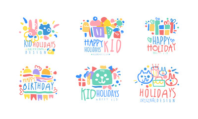 Sticker - Happy Birthday and Kids Holiday Original Design Vector Set