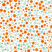 Fizzing Bubbles Seamless Vector Pattern Background. Aqua Blue Orange White Backdrop Dense Polka Dot Shapes.Modern Bubble Scattered Design With Varied Sizes. All Over Print For Summer Beach Vacation