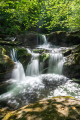  Long exposure of a waterfall on the Hoar Oak Water river at Watersmeet in Exmoor National Park