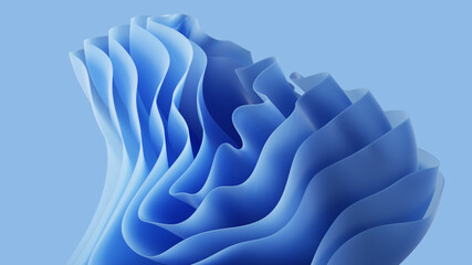 Wall Mural - 3d render, abstract minimal blue background with layered shapes, wavy fashion wallpaper