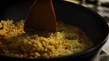 Mix The Rice From The Pilaf. 4k Video