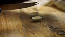 Cut Quail Eggs Into Two Pieces. 4k Video