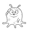 Funny cute slime alien monster with tentacles, for kids activity book. Imaginary big eyes creature for children coloring book. Black and white outline fantasy cartoon for coloring pages.