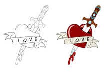 Old School Tattoo Design Heart And Knife 올드스쿨 문신도안 건대타투