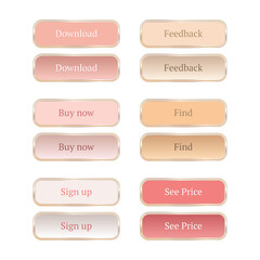 Set of vector modern horizontal web buttons for beauty and fashion websites. Creamy pastel colors, vector illustration with editable graphic styles.