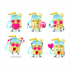 Poster - Banana smoothie cartoon character with love cute emoticon. Vector illustration