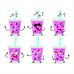 Sticker - An image of grapes milk with boba dancer cartoon character enjoying the music. Vector illustration