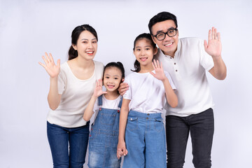 Portrait of Asian family on white background