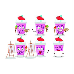 Poster - Artistic Artist of grapes milk with boba cartoon character painting with a brush. Vector illustration