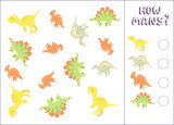 Fototapeta Dinusie - Counting game for preschool kids. Educational math game. Count how many dinosaurs there are and write down the result. Vector illustration in cartoon style

