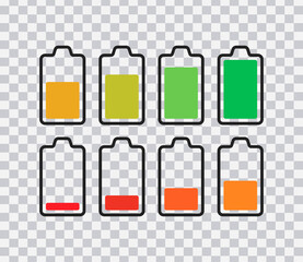 Poster - phone battery icons isolated on transparent background. flat icon symbol charging telephone battery.