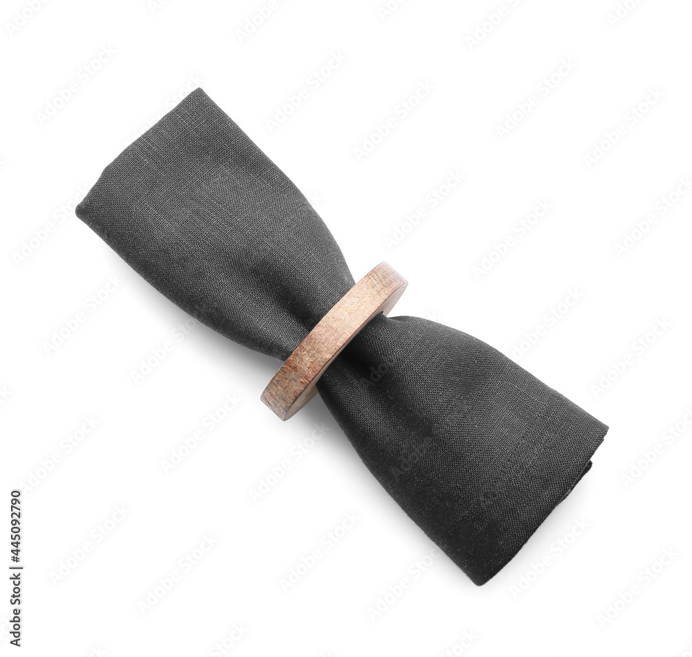 Fabric napkin with ring on white background