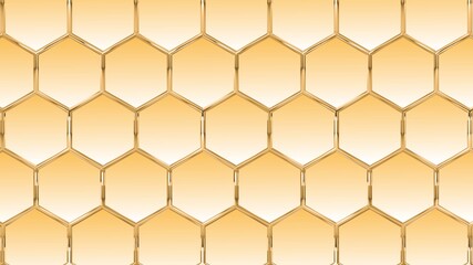 Wall Mural - Abstract background of graphic elements - mosaic of gold hexagons with metal shadow effects on the edge - 3D illustration
