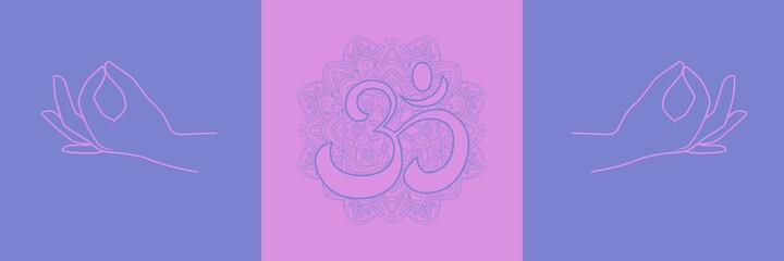 Poster - Buddhism symbols cards - gyan mudra, lotus flower, namaste. Collection in boho style. Vector illustration