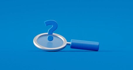Poster - blue question mark and search magnifying glass symbol concept on find faq background with discovery 