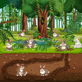 Fototapeta Pokój dzieciecy - Underground animal burrow with rabbit family