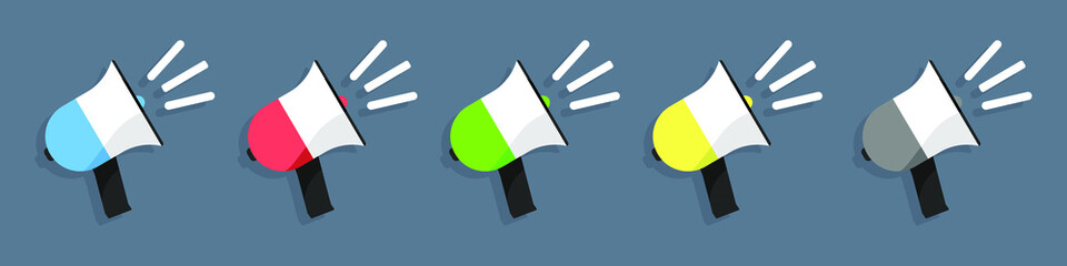 Fototapete - Megaphone announced flat icon set.  Modern  illustration for website and applications. Vector isolated on background. 
