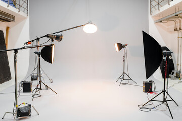 empty studio with photography lighting