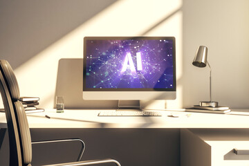 Aufkleber - Creative artificial Intelligence symbol concept on modern laptop screen. 3D Rendering