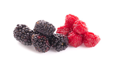 Wall Mural - blackberries and raspberries an isolated on white background