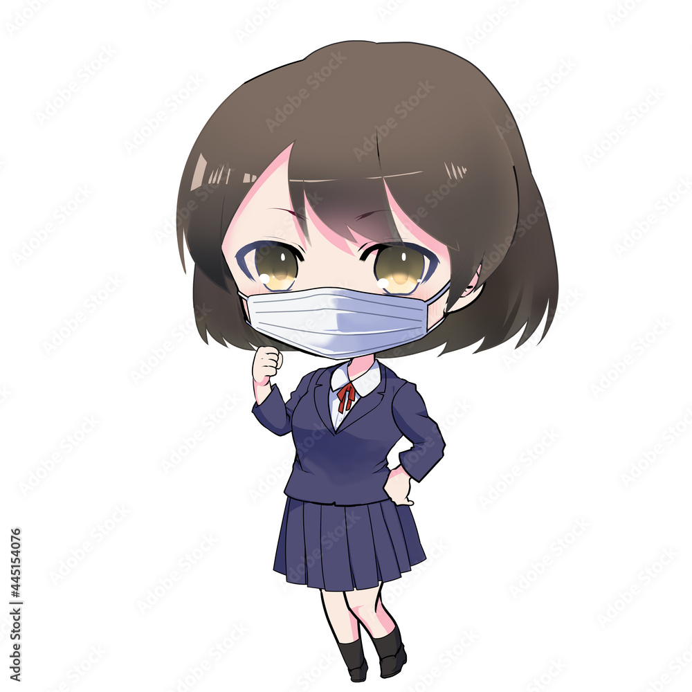 イラスト素材 マスクをしているブレザーの制服の女の子 Wall Mural ヒメヤマユリ