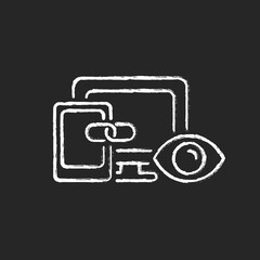 Poster - Cross-device tracking chalk white icon on dark background. Provide targeted advertisements across different platforms. Advertising optimizing. Isolated vector chalkboard illustration on black