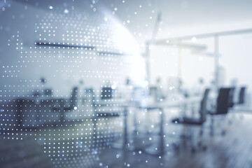 Aufkleber - Multi exposure of abstract graphic world map hologram on a modern furnished office interior background, connection and communication concept