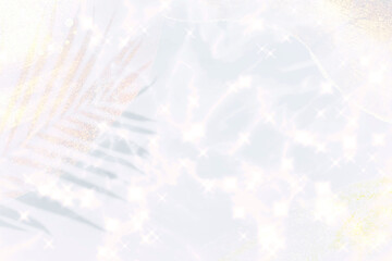 Canvas Print - sparkling white iridescent holographic background with glittery palm leaf