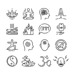 Wall Mural - Meditation Sign Black Thin Line Icon Set. Vector