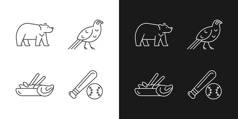 Poster - Taiwan national linear icons set for dark and light mode. Formosan black bear. Traditional thai cuisine. Customizable thin line symbols. Isolated vector outline illustrations. Editable stroke