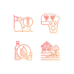 Sticker - Water stress gradient linear vector icons set. Desert expansion. Urban runoff management. Lacking drinking water. Thin line contour symbols bundle. Isolated vector outline illustrations collection