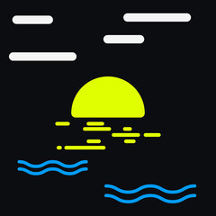 Poster - Flat minimal sunrise and clouds. Vector wallpaper with black background.