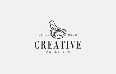 Leinwandbilder - Bird in a Nest Logo Design Template. Company Symbol Icon Line Art Vector