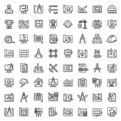 Poster - Architect equipment icons set. Outline set of architect equipment vector icons for web design isolated on white background