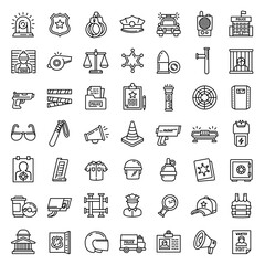 Police equipment icons set. Outline set of police equipment vector icons for web design isolated on white background