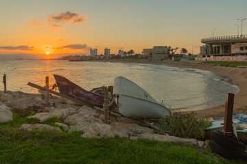 Wall Mural - Sunrise view of the Carmel Beach, towards Bat Galim, Haifa