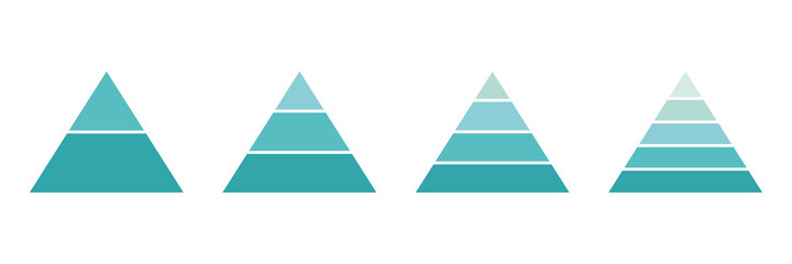 pyramid infographic blue set. triangle hierarchy data segments collection. vector business illustrat