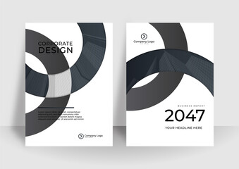 Set of brochure cover luxury template paper cut style black geometric shape on white background