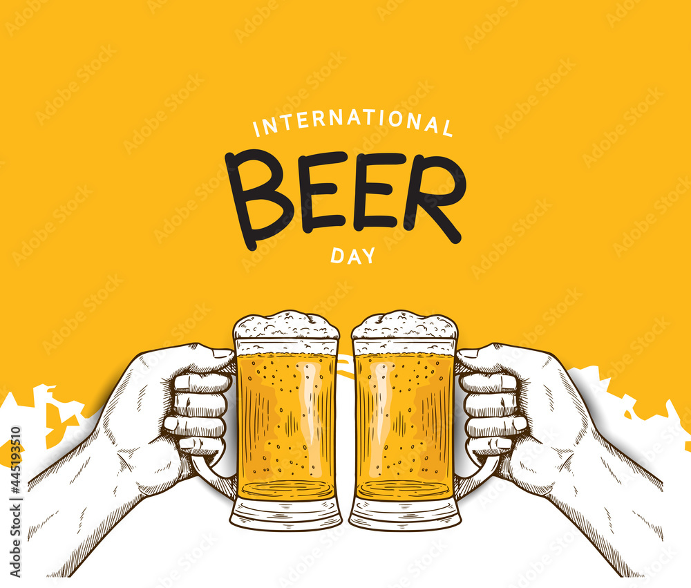 International Beer Day illustration vector design with hand holding mug ...