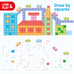 Wall Mural - Draw by Squares City and Cars Art Kid Game