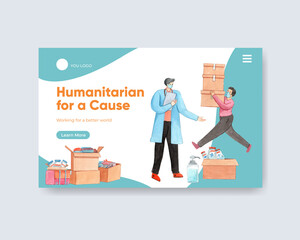 Website template with humanitarian aid concept,watercolor style