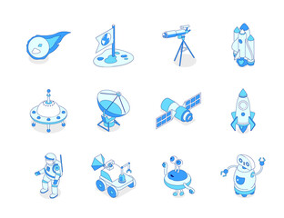 Space exploration - modern line isometric icons set