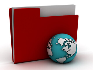 Poster - 3d planet and folder in the design of access to information relating to the storage and transmission of information
