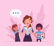 © andrew_rybalko - Kindergarten book story reading aloud, female teacher, children. Preschool classroom read-aloud interesting lesson, little kids learning with fun and pleasure. Vector flat style cartoon illustration