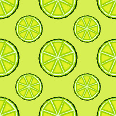Poster - Green lime slices pattern. Seamless vector lime wallpaper.