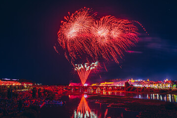 Colorful fireworks explosion on the black background