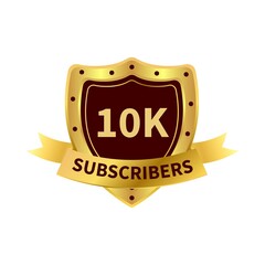 Poster - subscriber royal badge design with a shield shape. social media subscriber badge design with golden 